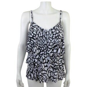 American Beach Black White Print Triple Tier Tankini Swim Top